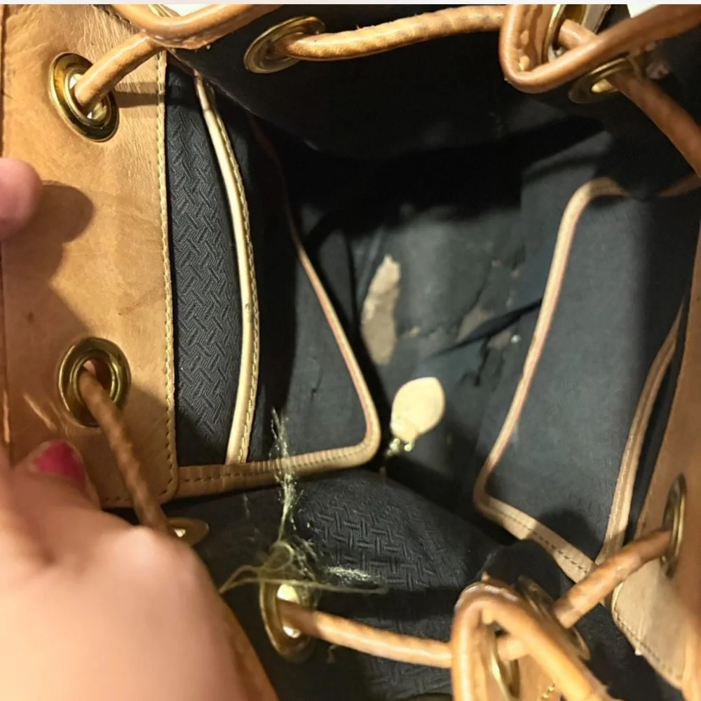 Dooney & Bourke Brown and Tan Leather-Trim Drawstring Shoulder Bag